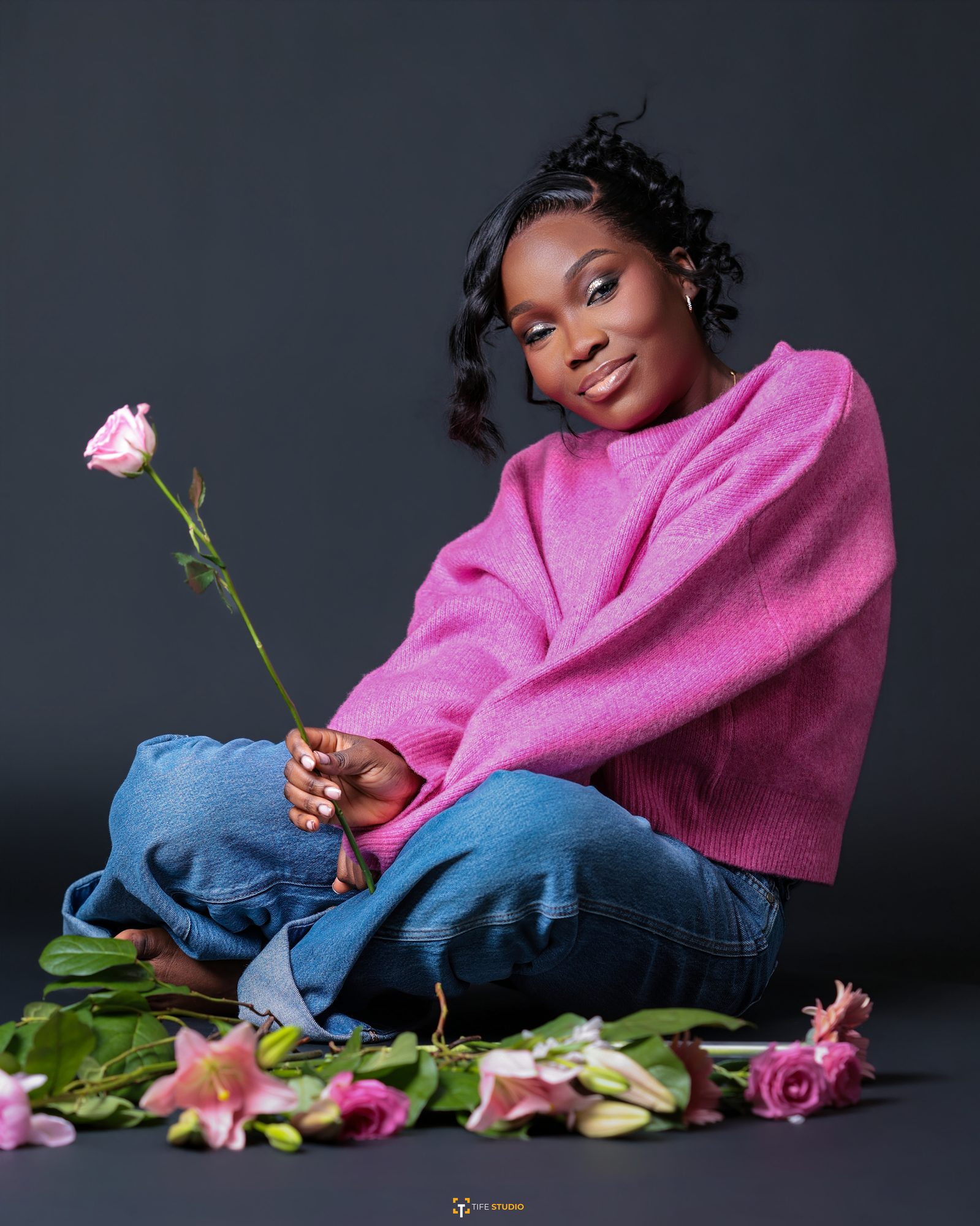 Studio portrait - pink with flowers
